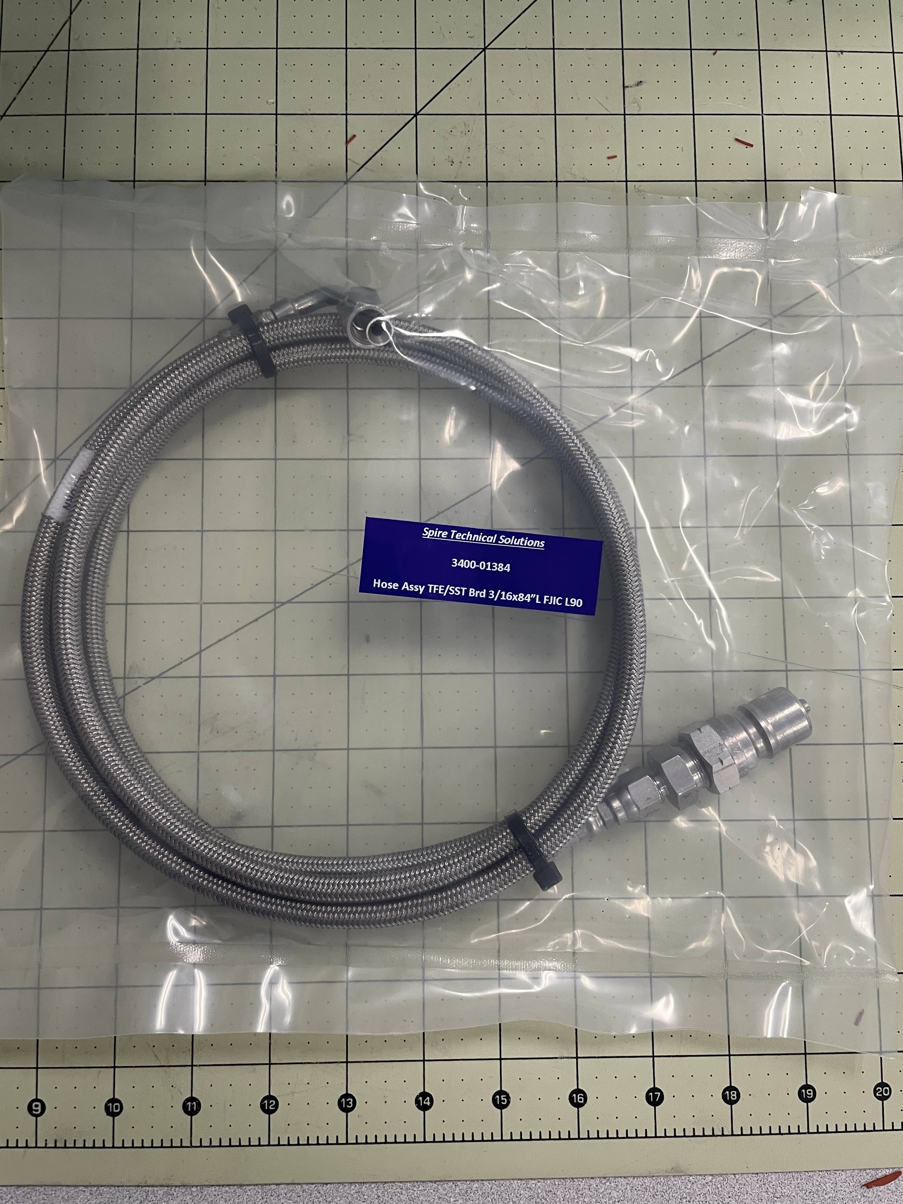 Hose Assy TFE/SST BRD 3/16ID X 84in L JIC FEM L 90